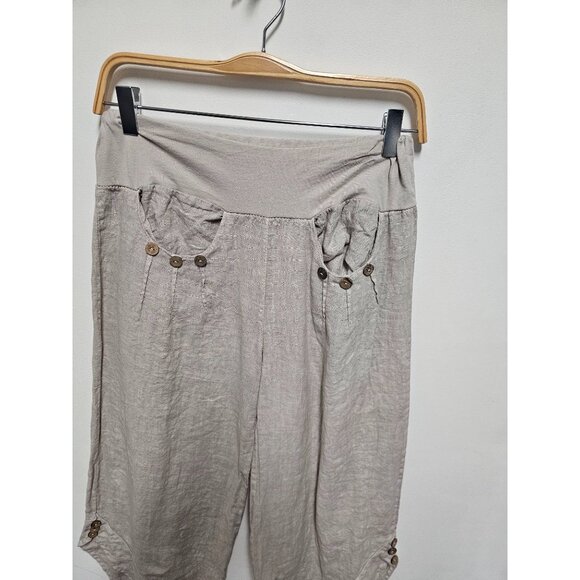 100% Linen Italian Cropped Trousers Size Large - Picture 4 of 8